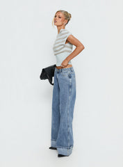 Ramos Diamante Low Rise Wide Leg Jeans Washed Mid Blue
