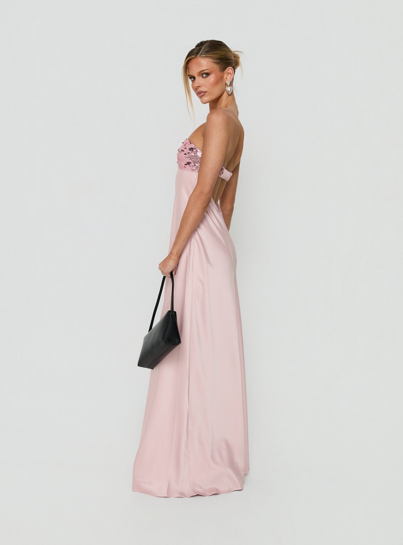 See The Vision Sequin Bust Strapless Maxi Dress Pink