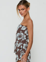 Kallee Strapless Top Brown / Blue Floral