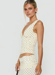 Zespri Lace Jersey Top Cream Polka Dot