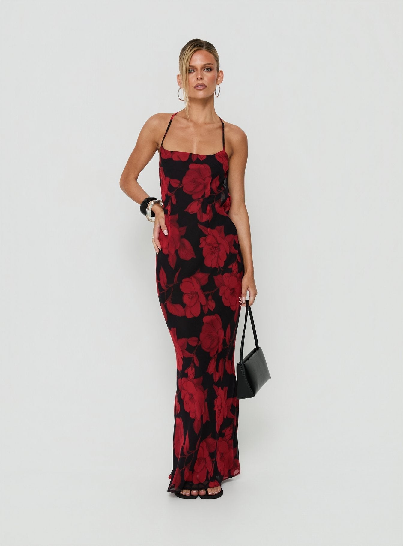 Bishopp Tie Back Maxi Dress Red Floral