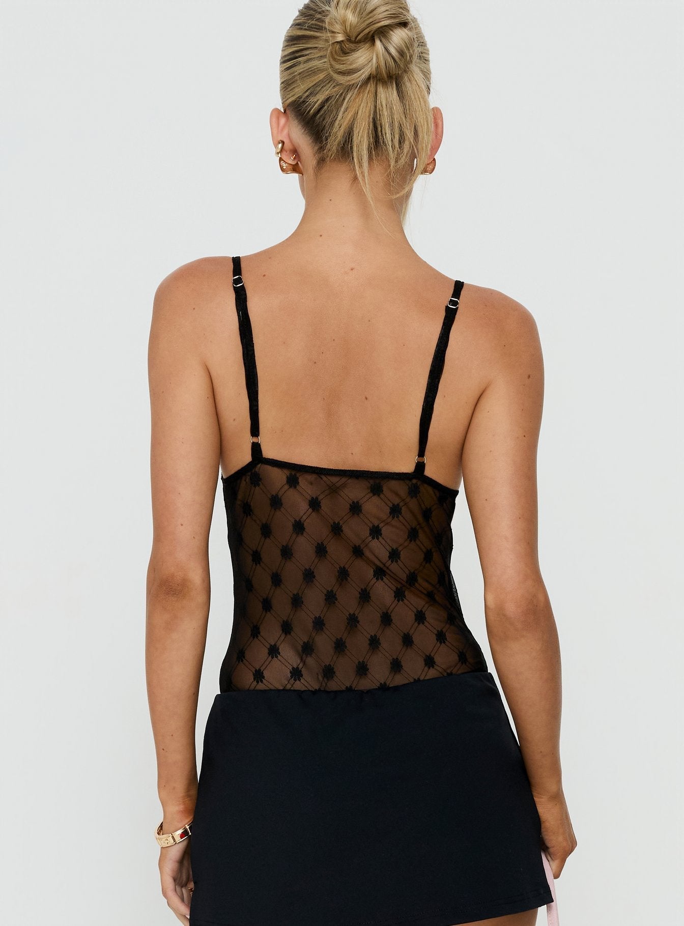Marlyne Sheer Lace Plunge Neck Bodysuit Black