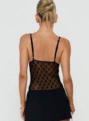 Marlyne Sheer Lace Plunge Neck Bodysuit Black