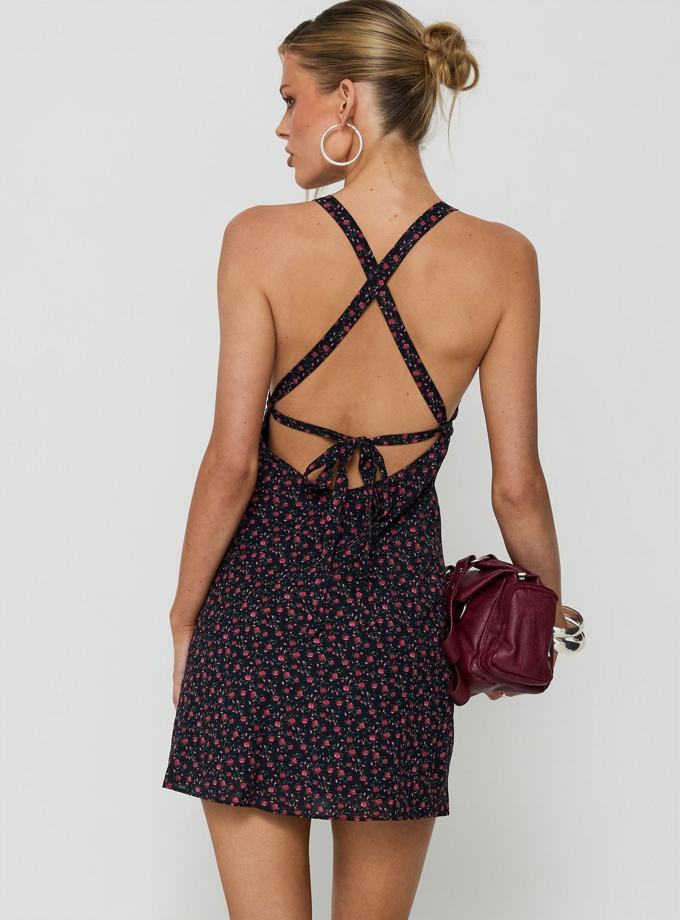 Rosabelle Halter Satin Mini Dress Navy / Red Floral