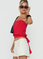 Wryn Strapless Blouson Tie Detail Top Red