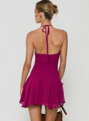 Hey Blondie Ruffle Halter Mini Dress Plum