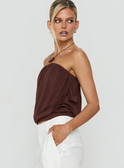 Taleisa Gathered Drape Strapless Top Brown