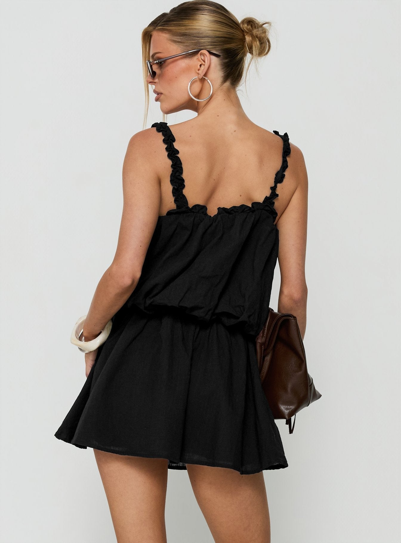 Real Charm Tiered Babydoll Mini Dress Black