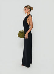 Dreamt Of You Plunge Neck Halter Maxi Dress Black