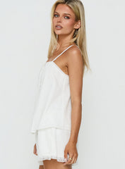 Safire Lace Trim Frill Babydoll Top Off White