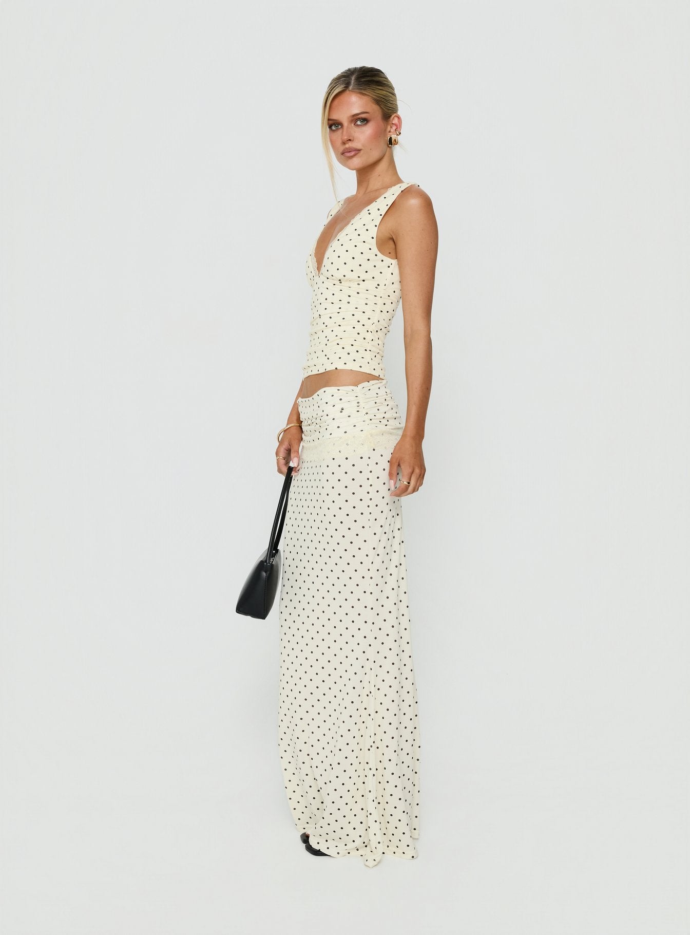 Zespri Jersey Maxi Skirt Cream Polka Dot