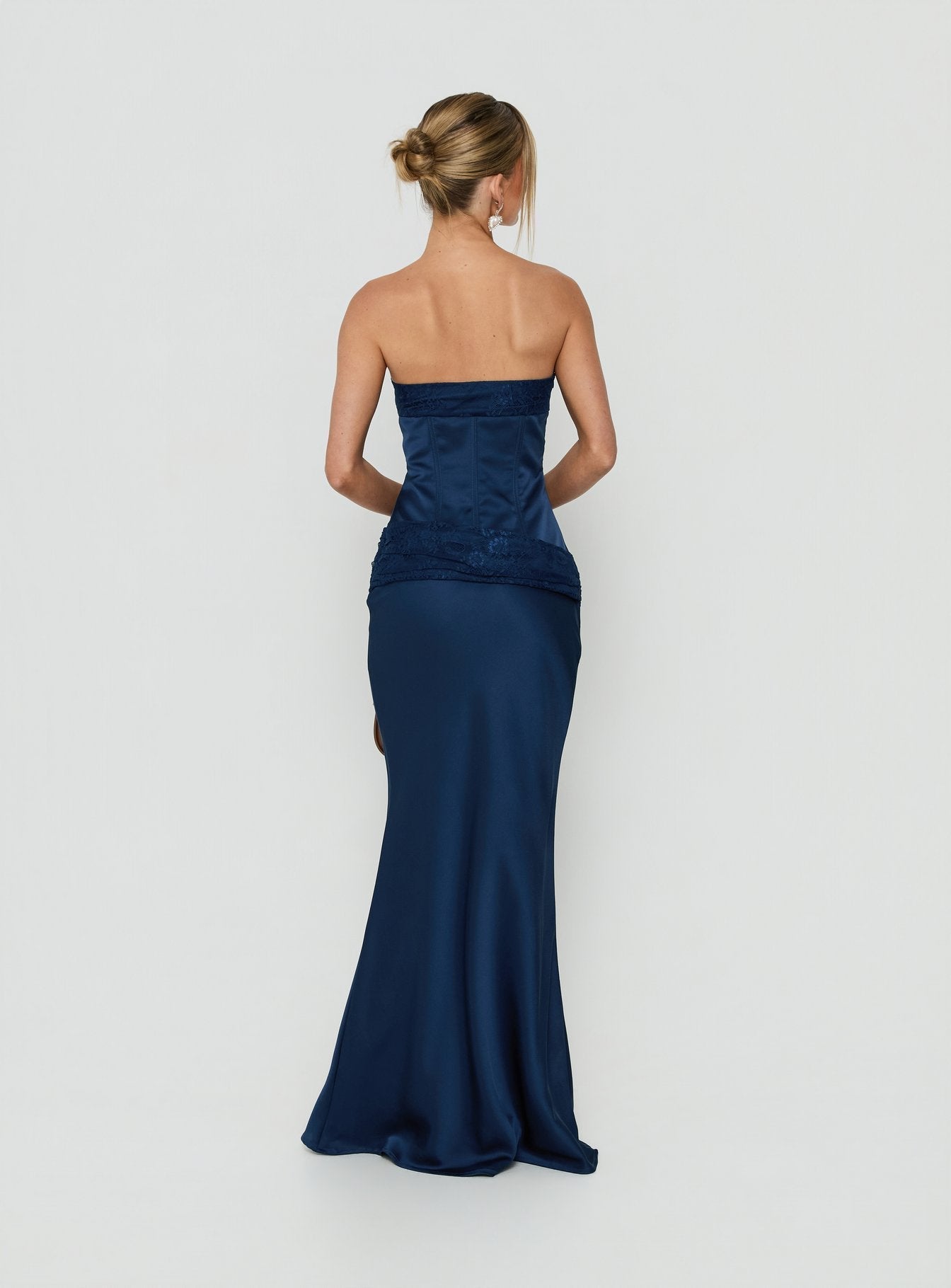 Sura Strapless Lace Detail Maxi Dress Navy