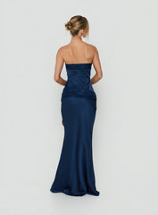 Sura Strapless Lace Detail Maxi Dress Navy