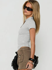Endless Ease Keyhole Short Sleeve Top Grey Marle