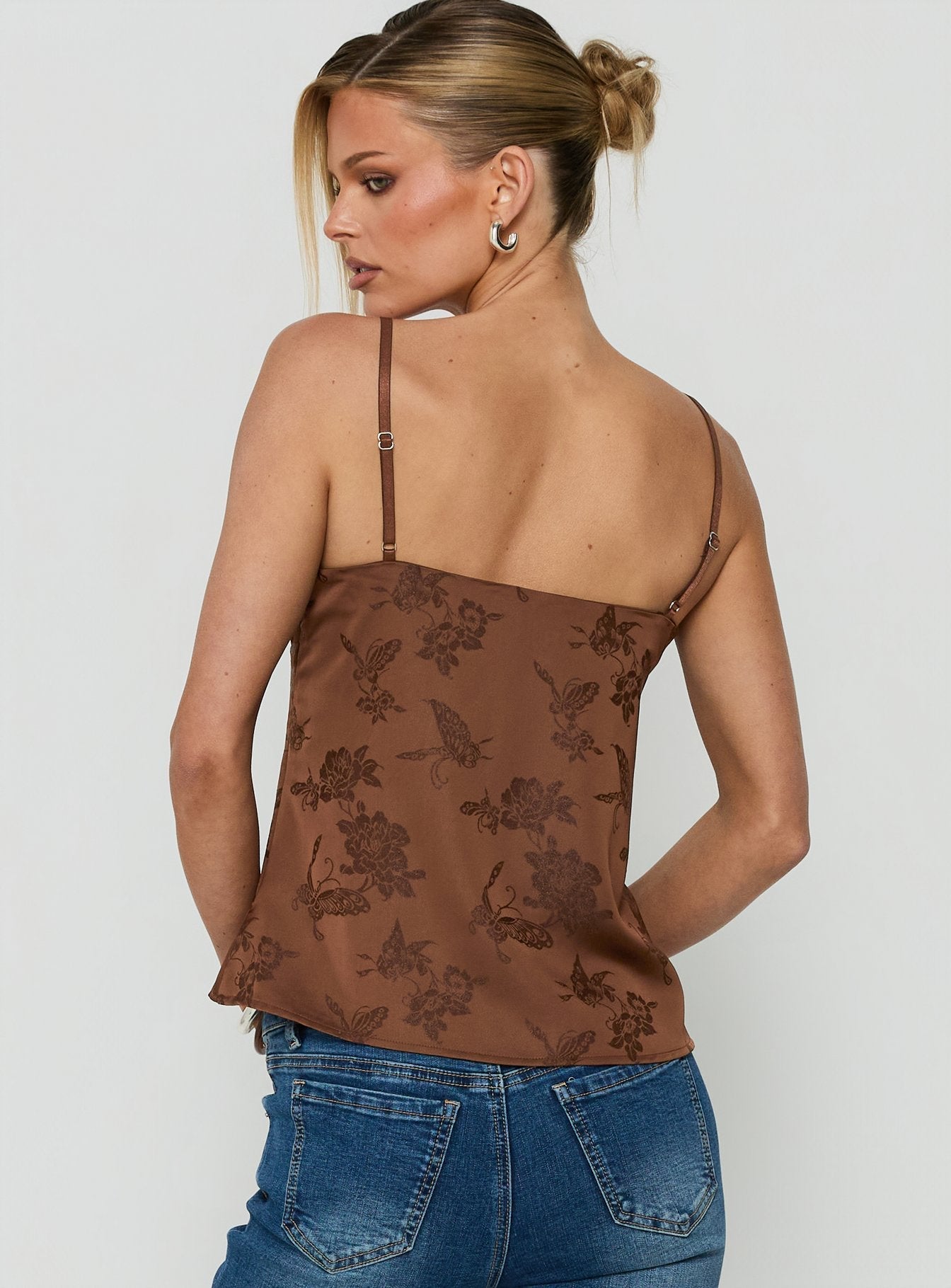 Had Me At Hello Lace Trim Floral Detail Top Chocolate