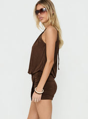 Somilla Ruched Halter Mini Dress Chocolate