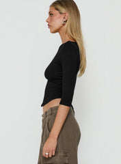 Myaah 3/4 Sleeve Curved Hem Top Black