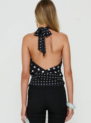 Eliannah High Neck Sleeveless Top Black Polka Dot