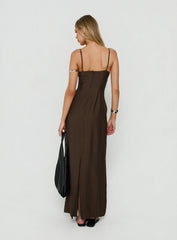 Odalia Tie Detail Maxi Dress Chocolate