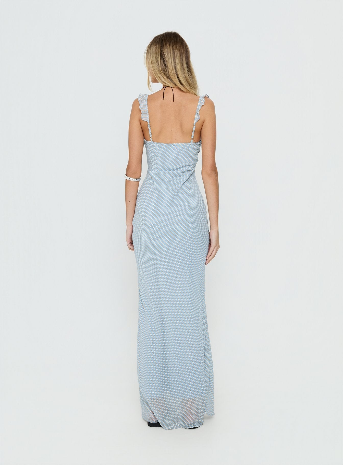 Aymi Frill Bust Detail Maxi Dress Blue Stripe