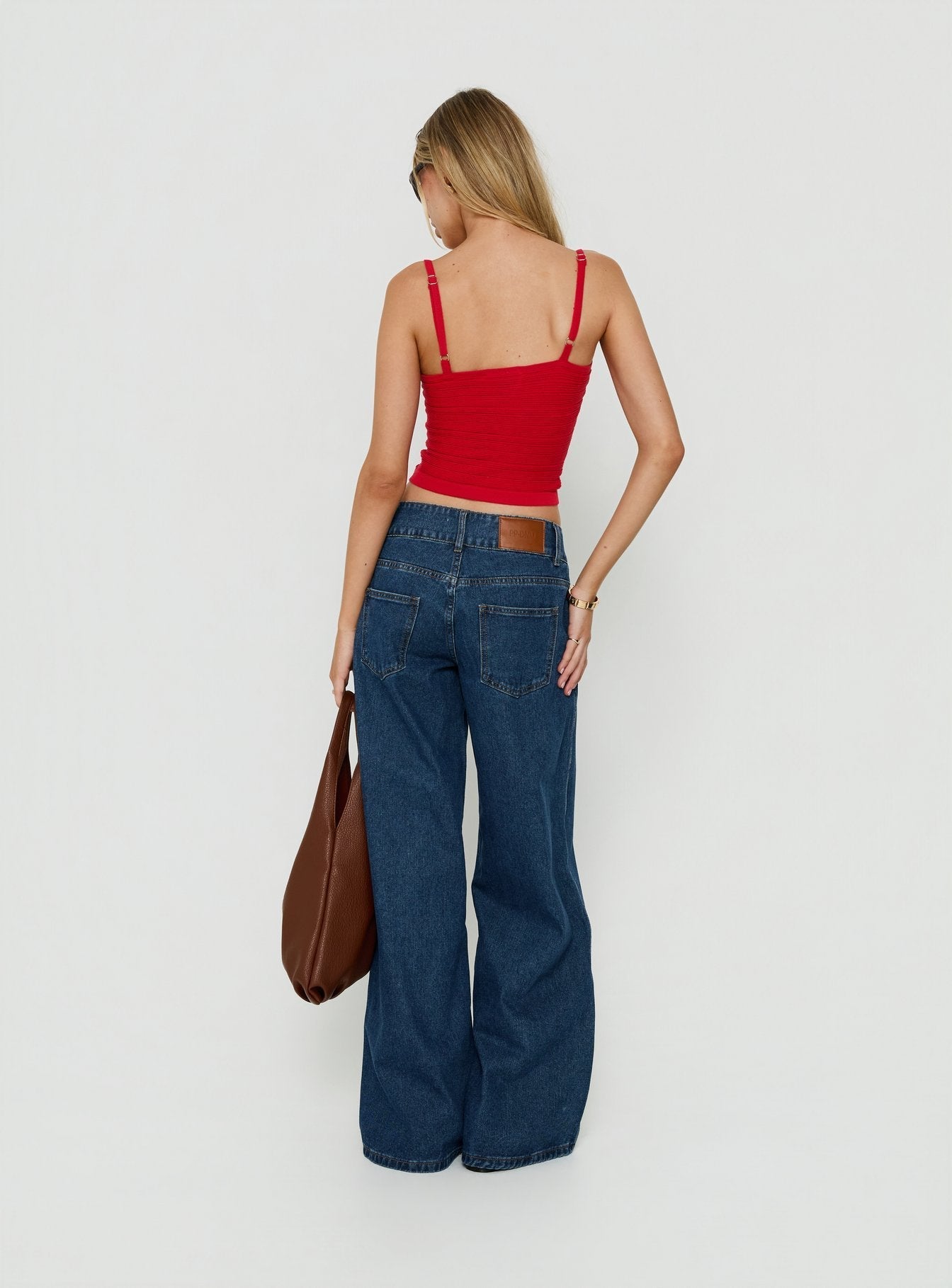 Ramos Low Rise Double Button Wide Leg Jeans Dark Indigo