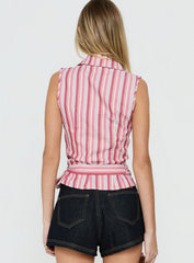 Altheah Tie Side Collared Top Pink Stripe