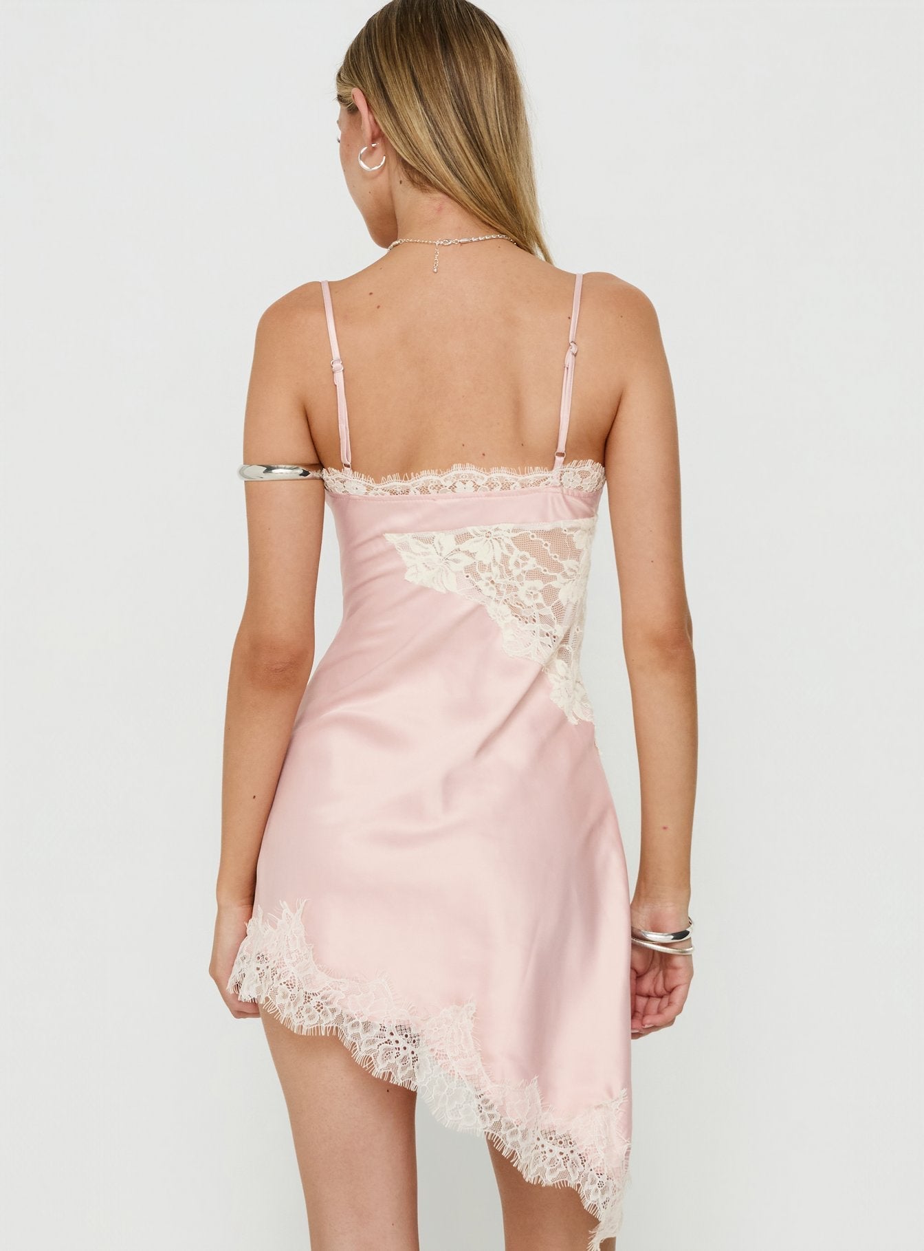Raines Asymmetrical Lace Mini Dress Pink