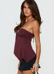 Betsey Ring Detail Tie Neck Top Burgundy