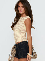 Elevara Boat Neck Top Yellow / Red Stripe