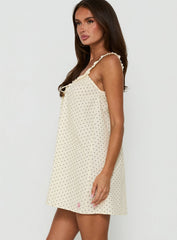 Nattalie Babydoll Sleep Mini Dress Cream Polka Dot