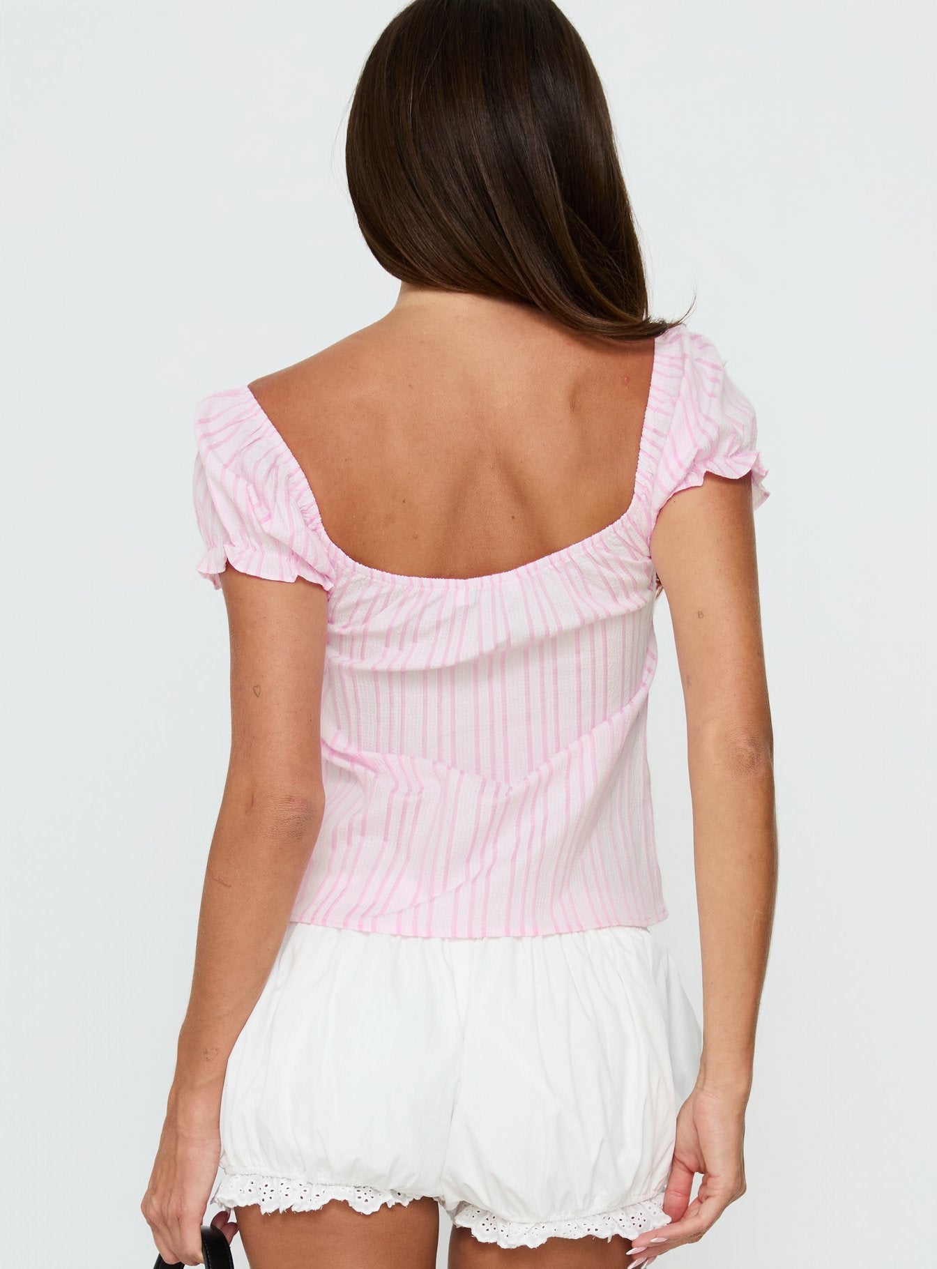 Calthea Puff Sleeve Top Pink Stripe