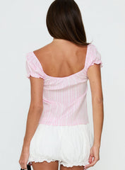 Calthea Puff Sleeve Top Pink Stripe