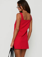 Tassia Square Neck Button Front Mini Dress Red