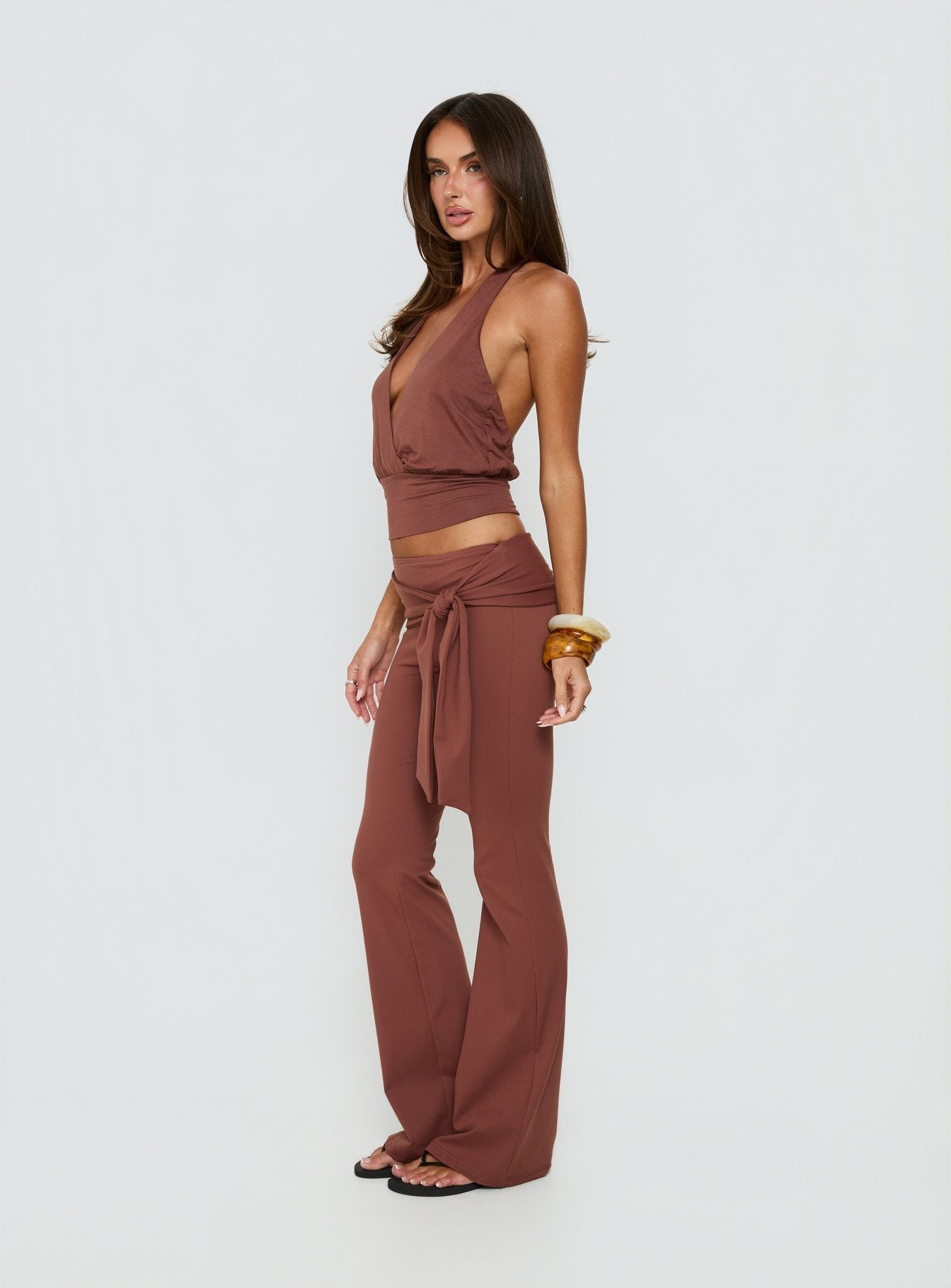 Daily Define Tie Waist Pants Brown