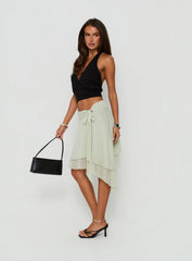 Ophella Tie Waist Chiffon Midi Skirt Sage