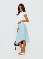 Daphene Asymmetrical Midi Skirt Blue Floral