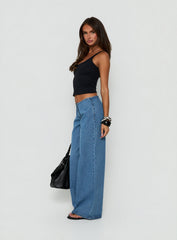 Hereos Mid Rise Baggy Leg Jeans Bright Blue Wash