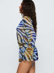 Get Closer Backless Romper Blue Zebra