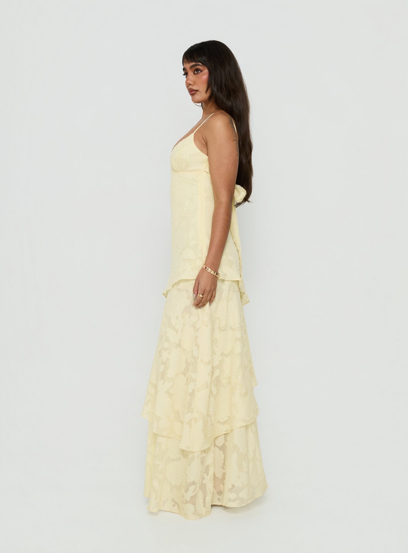 Lyricah Tiered Tie Back Maxi Dress Yellow