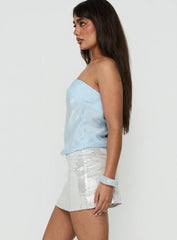 Rosabetta Strapless Tiered Mini Dress Blue / Silver