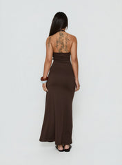 Cadira Ruched Halter Maxi Dress Chocolate