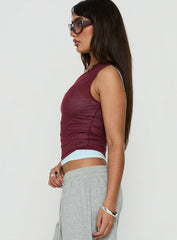 Klaretta Off Shoulder Draped Layered Top Burgundy / Blue