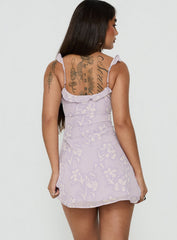 Dewdrops Chiffon Frill Mini Dress Lilac Floral