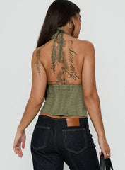 Call You Up Keyhole Backless Top Olive