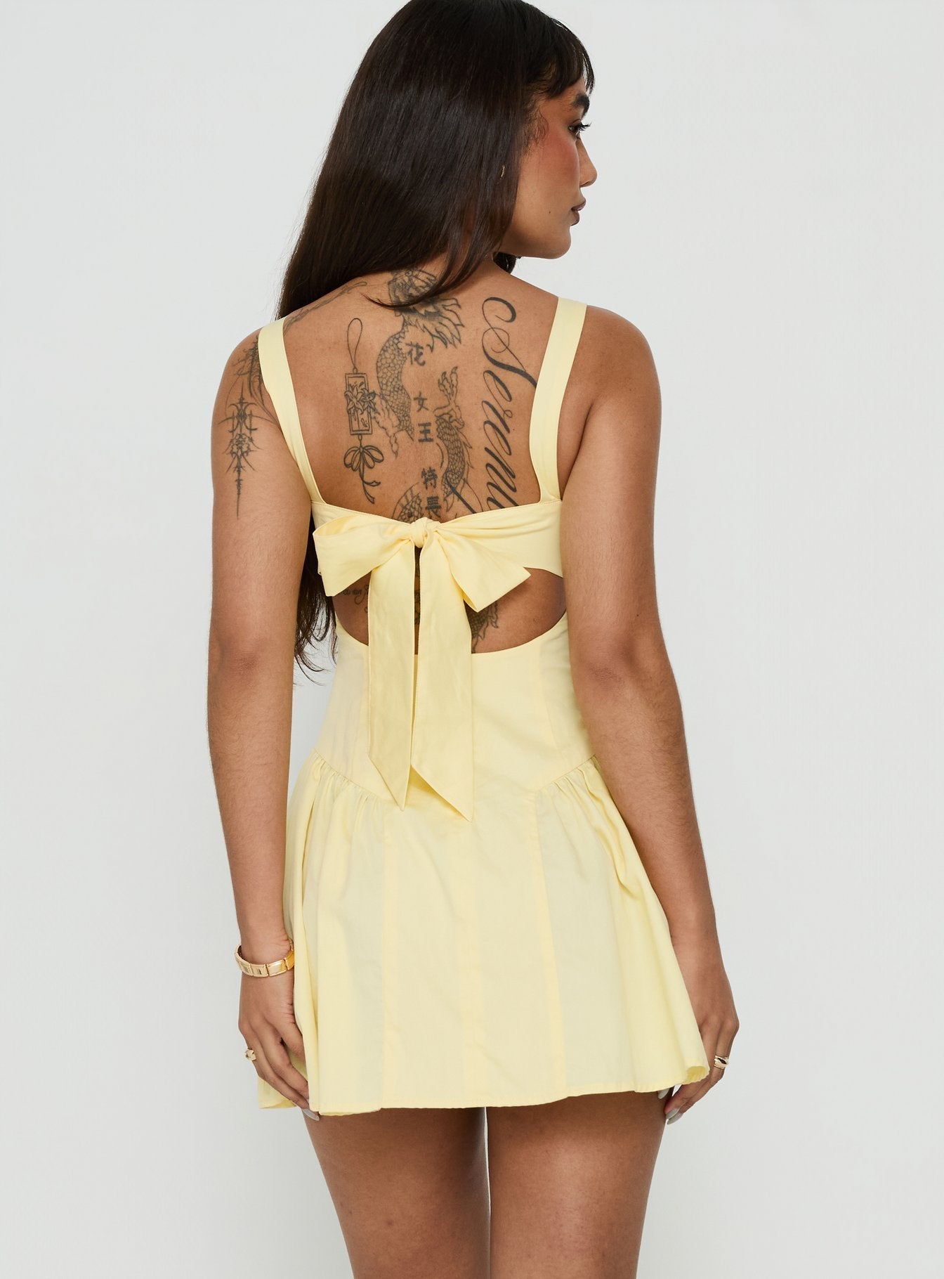 Lelouise Tie Back Mini Dress Butter Yellow