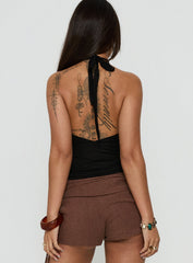 Opel Plunge Neck Bead Detail Halter Top Black