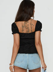 Fabiella Puff Sleeve Blouse Top Black