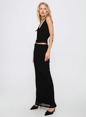 Reiko Lace Trim Tie Front Maxi Set Black