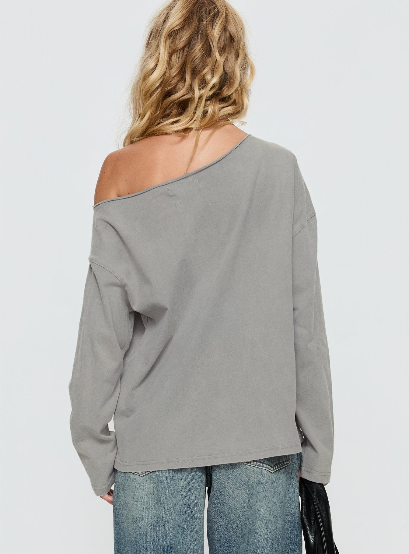 Karlyn Off Shoulder Long Sleeve Top Grey