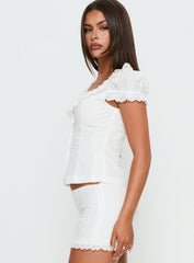 Caily Frill Short Sleeve Top White